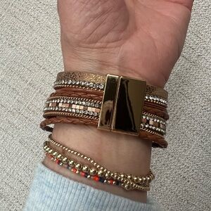 Brown tone Layered magnetic heart Bracelet